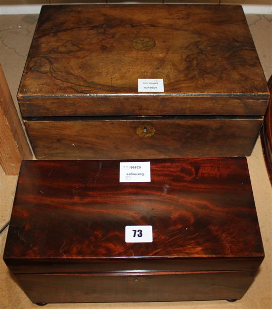 Victorian mahogany tea caddy and a mahogany sewing box